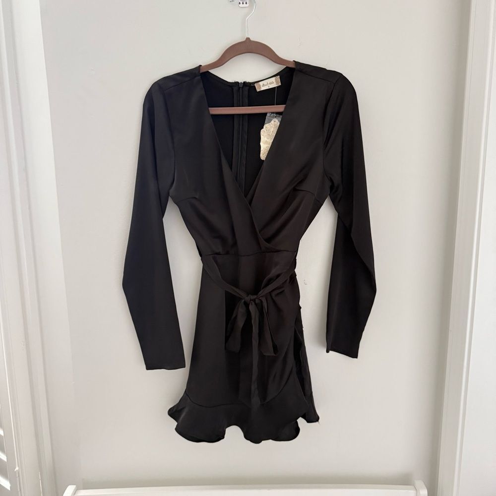 Altar’d State Black Romper Silk Feel Satin Long Sleeved LBD S